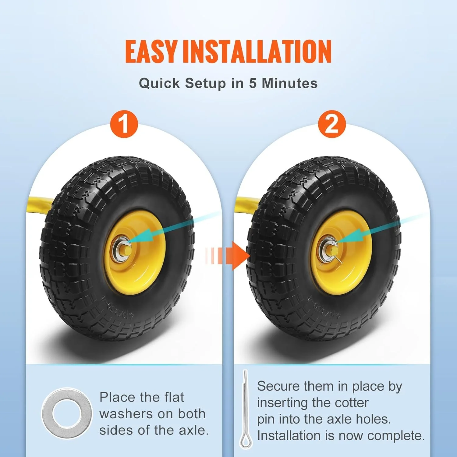 Суцільні поліуретанові колеса 2шт VEVOR CJPU0080 Yellow, фото №6