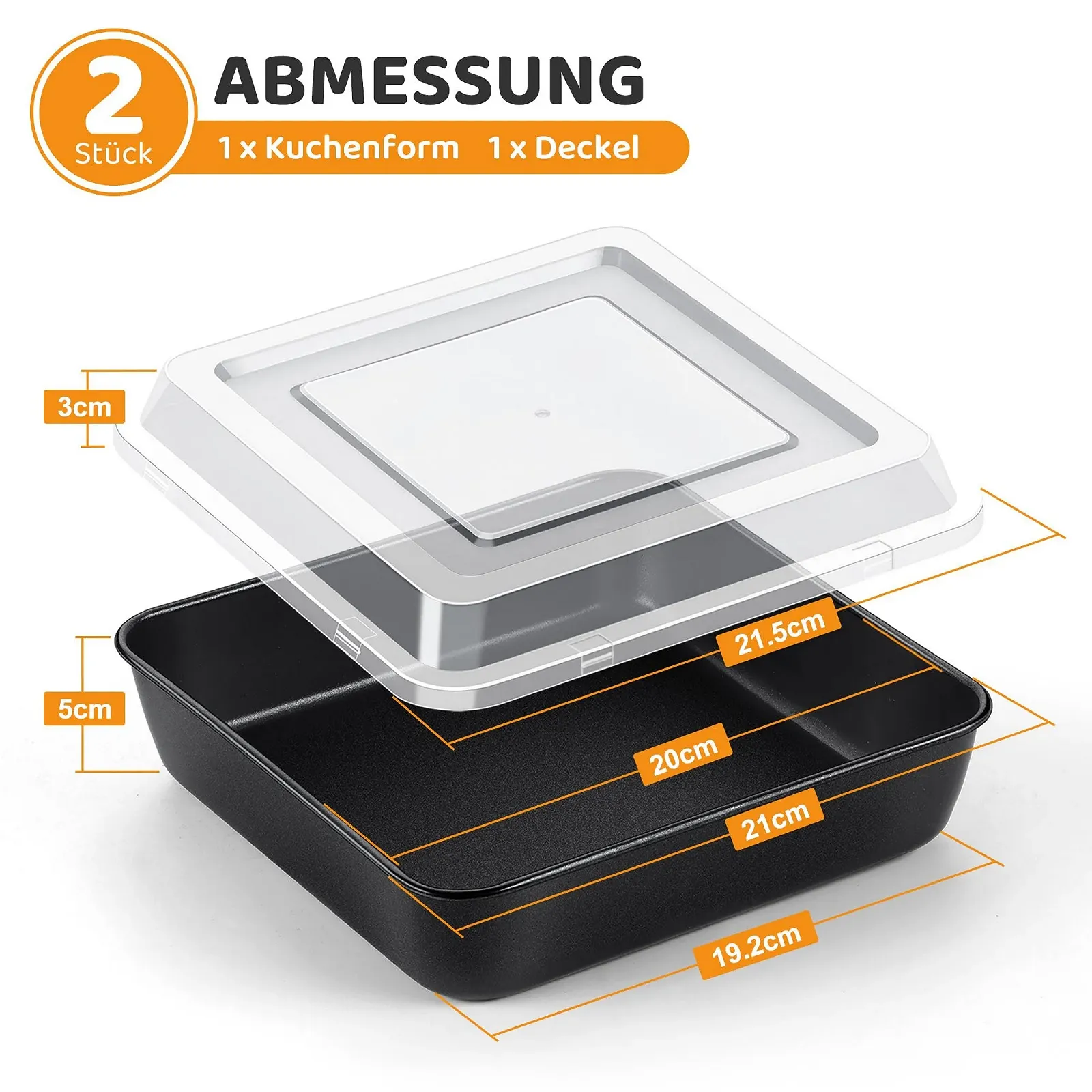 Форма для випікання HaWare Квадратна з кришкою нержавіюча сталь антипригарна 21 x 21 x 5 cm чорна, фото №2