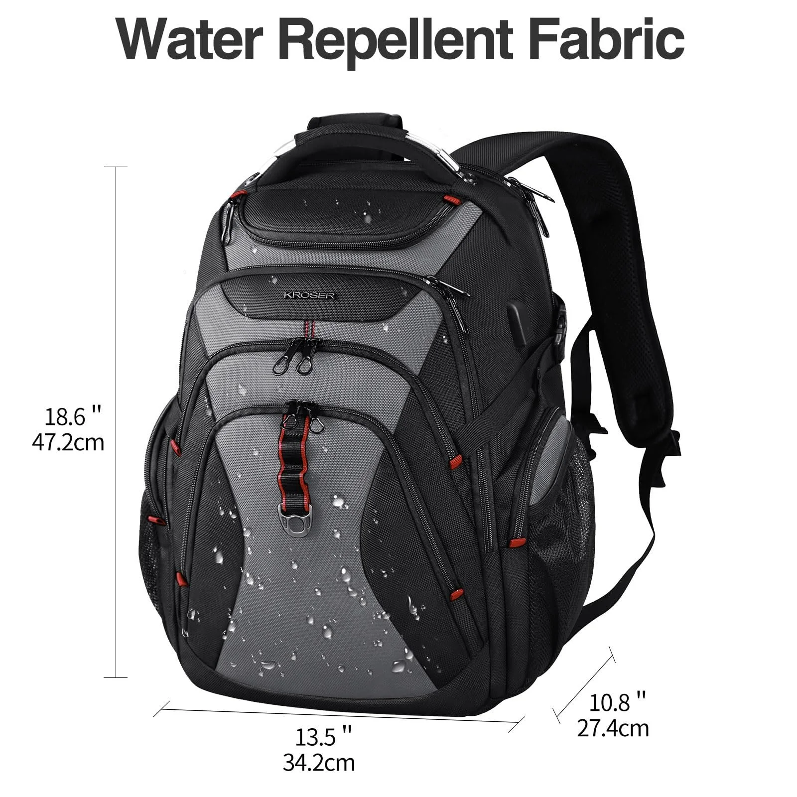 Рюкзак для ноутбука KROSER XL 17.3" бизнес с RFID защитой черно-серый, фото №2 Рюкзак для ноутбука KROSER XL 17.3" бизнес с RFID защитой черно-серый, фото №2