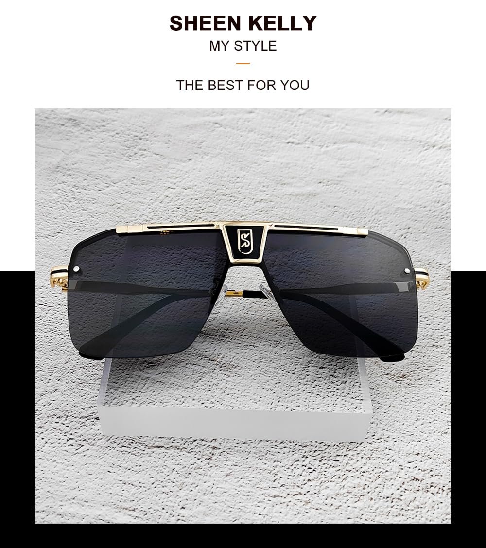 Солнцезащитные очки Ретро SHEEN KELLY Oversized для мужчин и женщин, плоские сверху, винтажные квадратные без оправы, фото №5