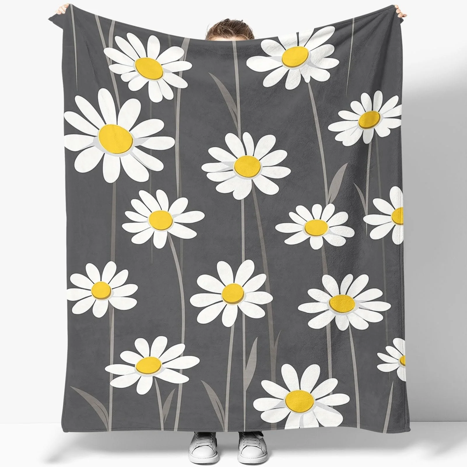 Фланелева Покривало з простим малюнком ромашки 220 x 240 см, фото №1