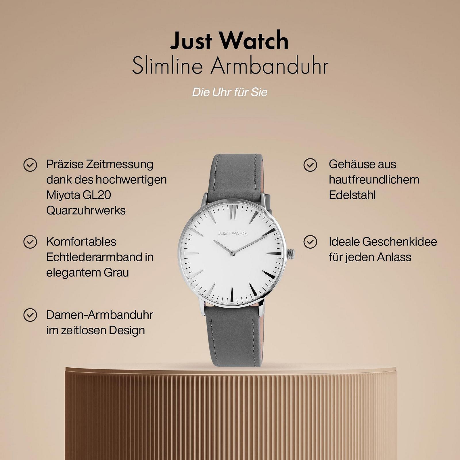 Женские часы Just Watch Кожаный ремешок Cерый 20 см Кварцевый механизм, фото №2 Женские часы Just Watch Кожаный ремешок Cерый 20 см Кварцевый механизм, фото №2