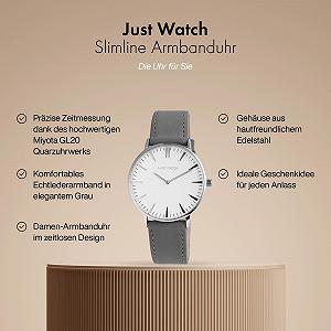Женские часы Just Watch Кожаный ремешок Cерый 20 см Кварцевый механизм synthetic.ua - Фото 1