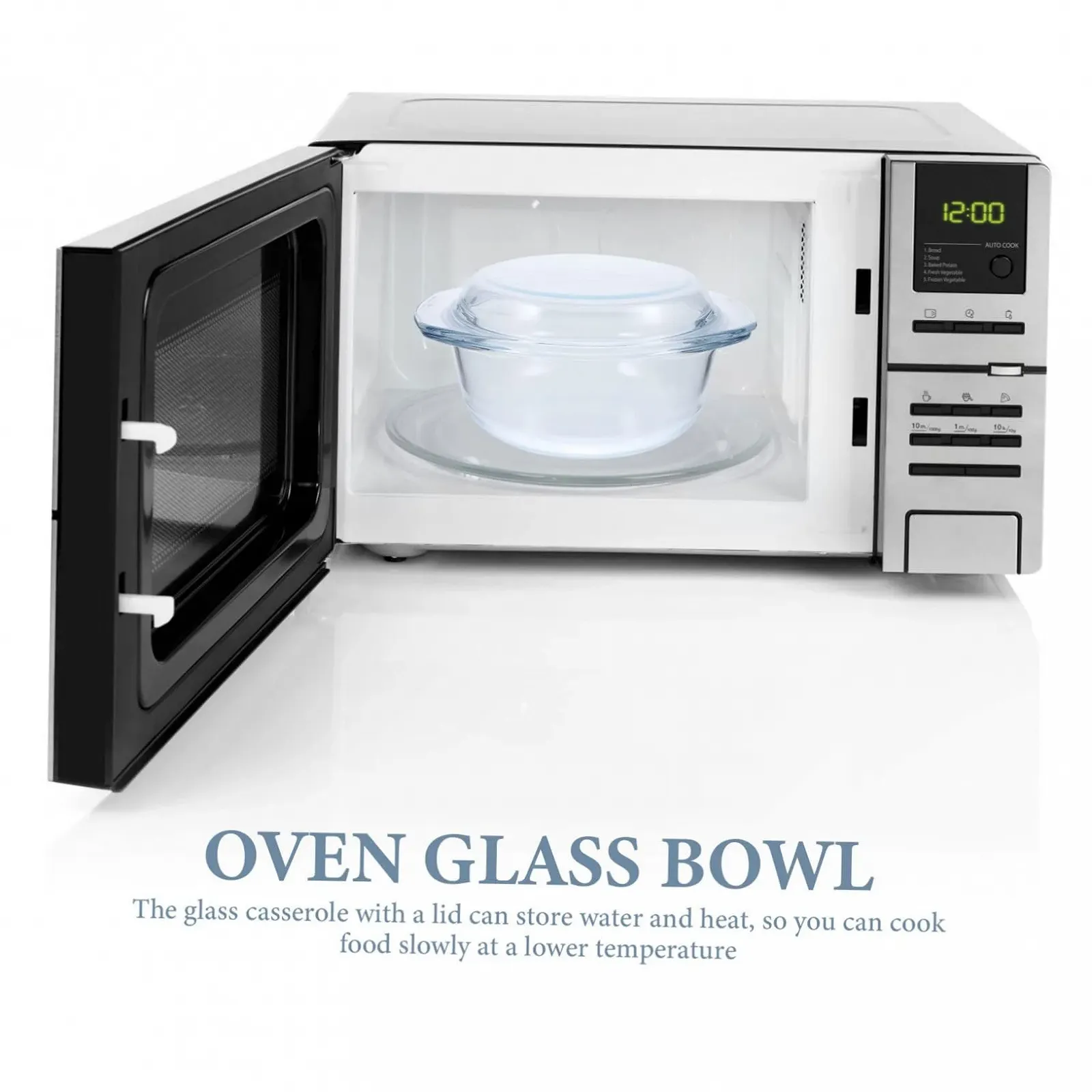 Кастрюля Lurrose стеклянная круглая с крышкой и ручками термостойкая для микроволновой печи, фото №3