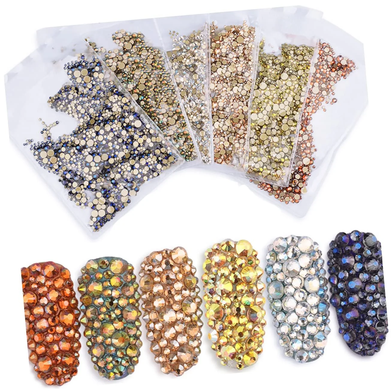 Стразы 1440 шт. для ногтей для маникюра Смешанные размеры Самоклеящиеся для самодельного нейл-арта, фото №5
