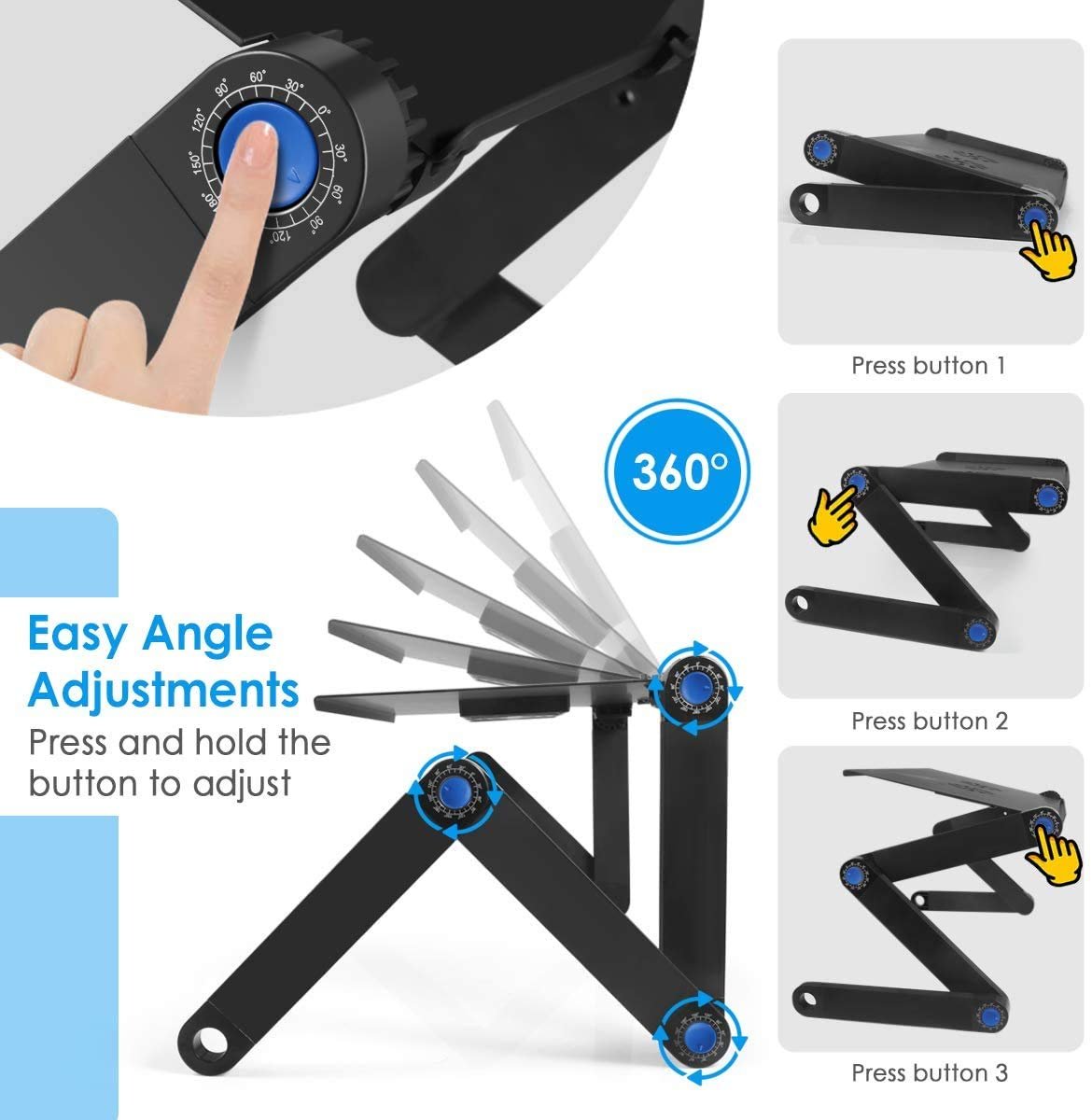 Подставка для ноутбука, алюминиевая регулируемая по высоте вентилируемая подставка для ноутбука, складная портативная подставка для ноутбука, эргономичная подставка для ноутбука, столик для ноутбука, поднос для завтрака, подходит для всех ноутбуков, фото №4