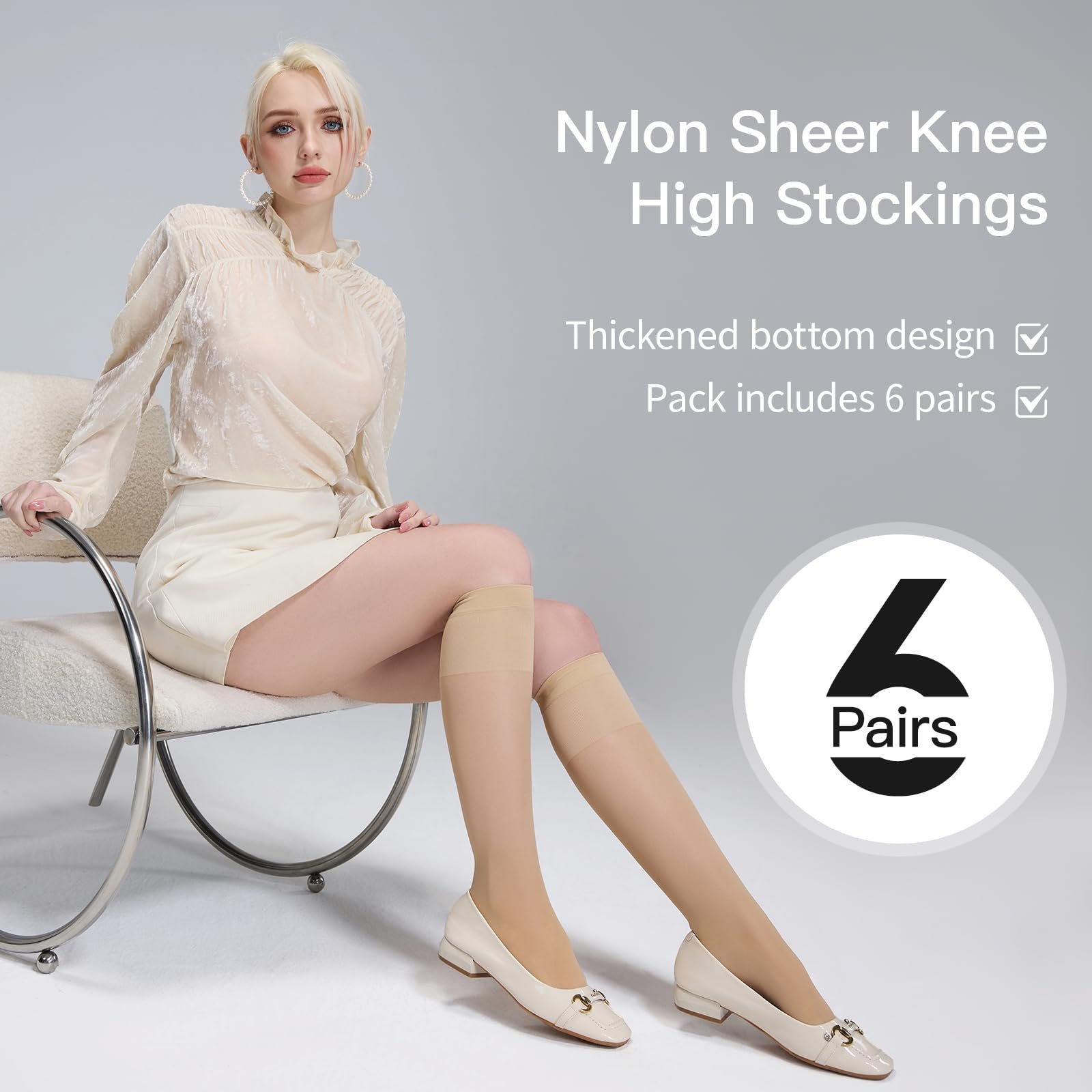 Гольфы Yilanmy 6 пар Женские шелковые тонкие 30 ден Прозрачные тонкие гольфы с массажной подошвой Мягкий комфортный пояс Чулки из нейлона, фото №1