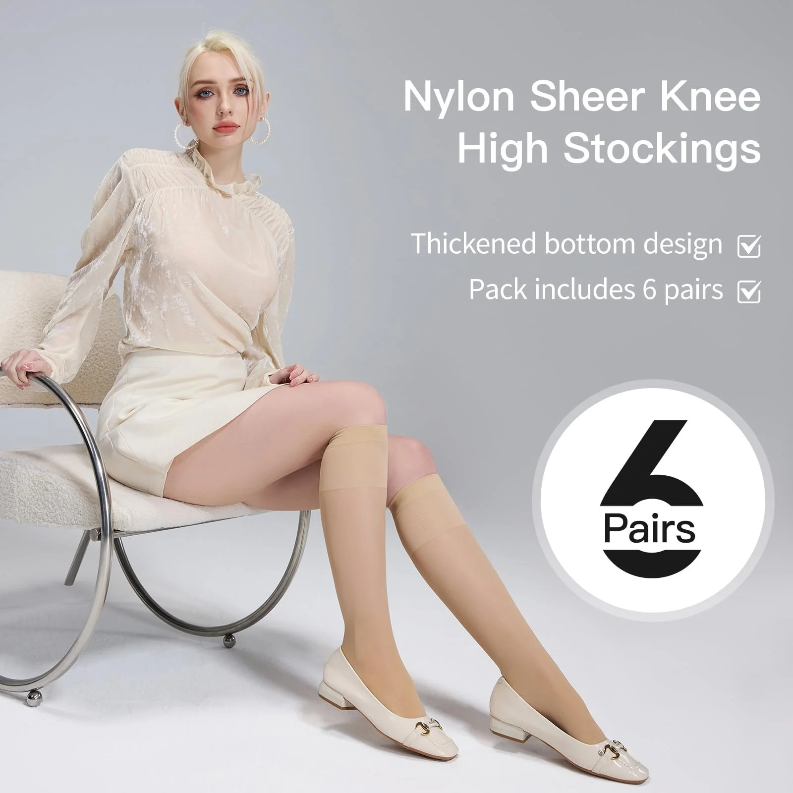 Гольфы Yilanmy 6 пар Женские шелковые тонкие 30 ден Прозрачные тонкие гольфы с массажной подошвой Мягкий комфортный пояс Чулки из нейлона, фото №1