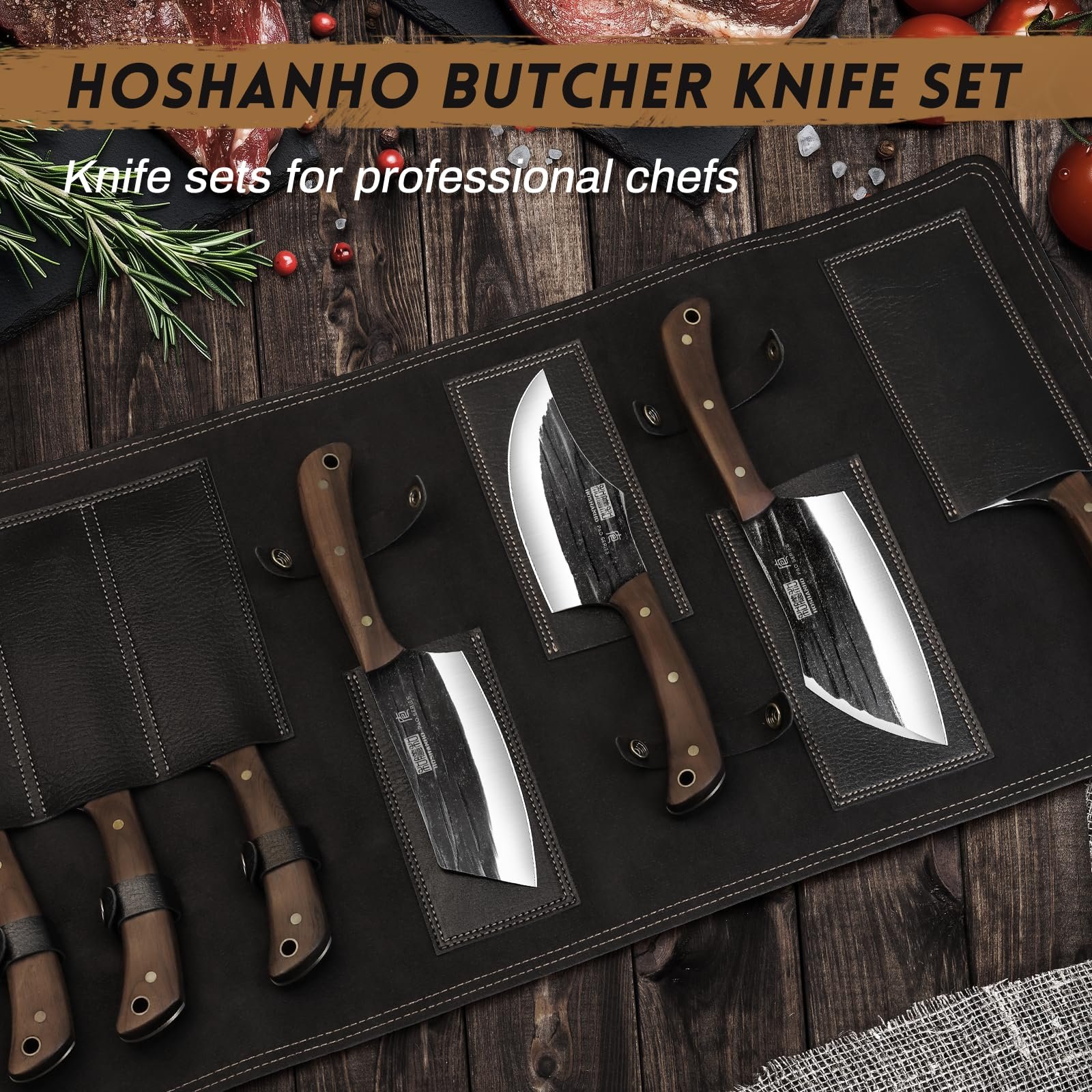 Набор ножей мясника HOSHANHO, кованые кухонные ножи мясника с сумкой для ножей, фото №5
