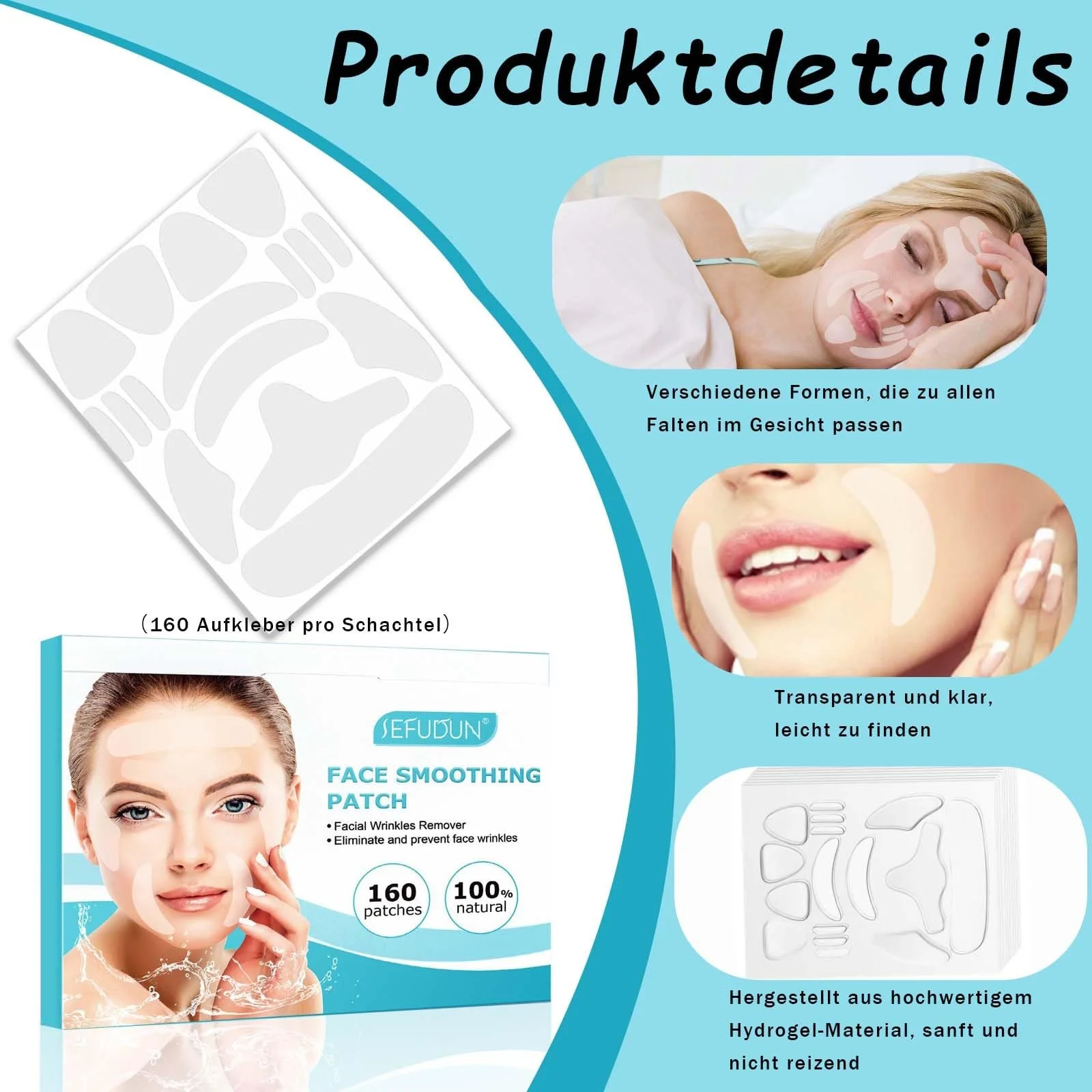 Смужки для видалення зморшок на обличчі Multifunctional, 160 шт., прозорі, фото №4