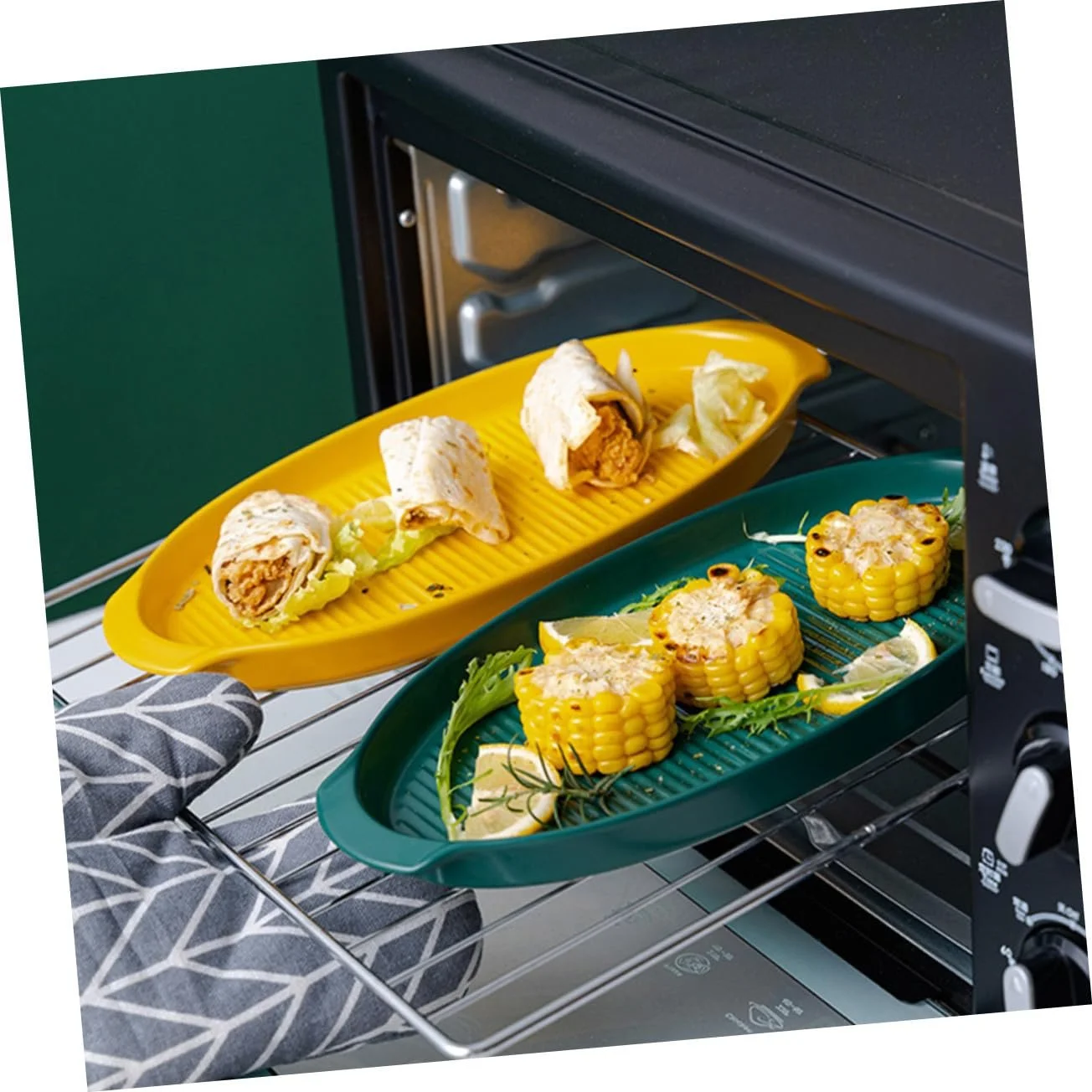 Форма для запекания PRETYZOOM Керамическая овальная с ручками малая Ретро-зеленая, фото №4