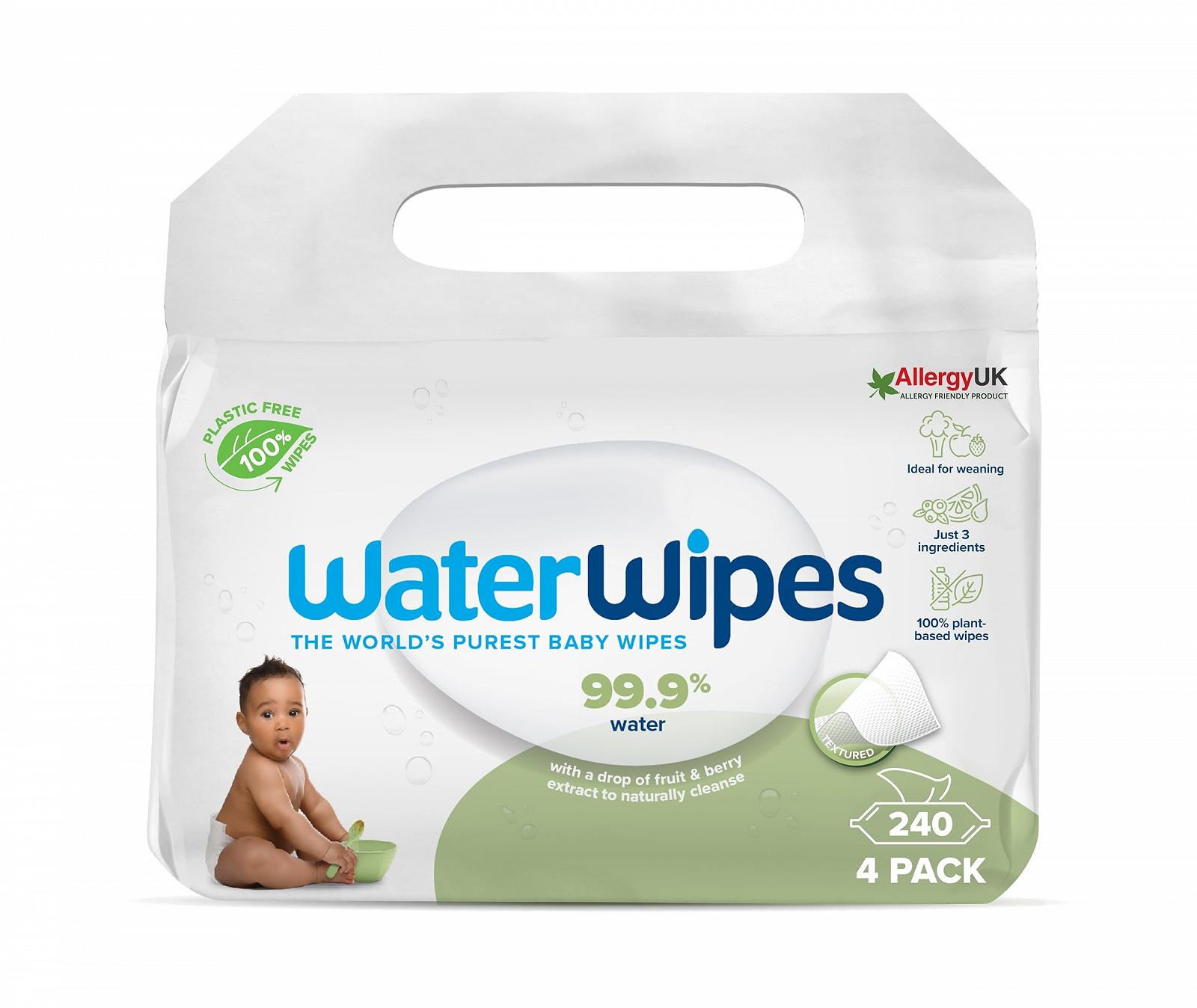 Серветки WaterWipes Текстурированные для детей и младенцев, 240 шт (4 упаковки), на 99,9% на водной основе, без запаха, для чувствительной кожи, фото №1