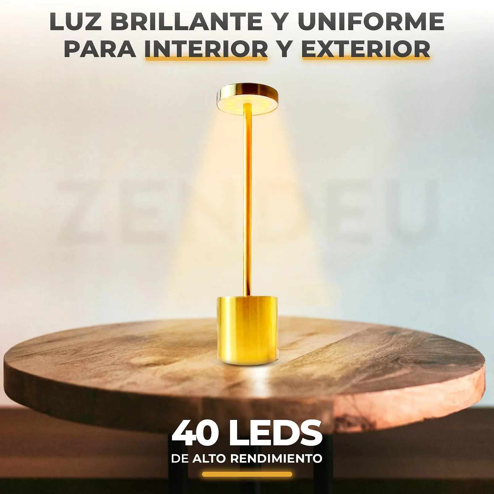 Настільна лампа LED Бездротова 3 режими USB Акумуляторна Золота, фото №3