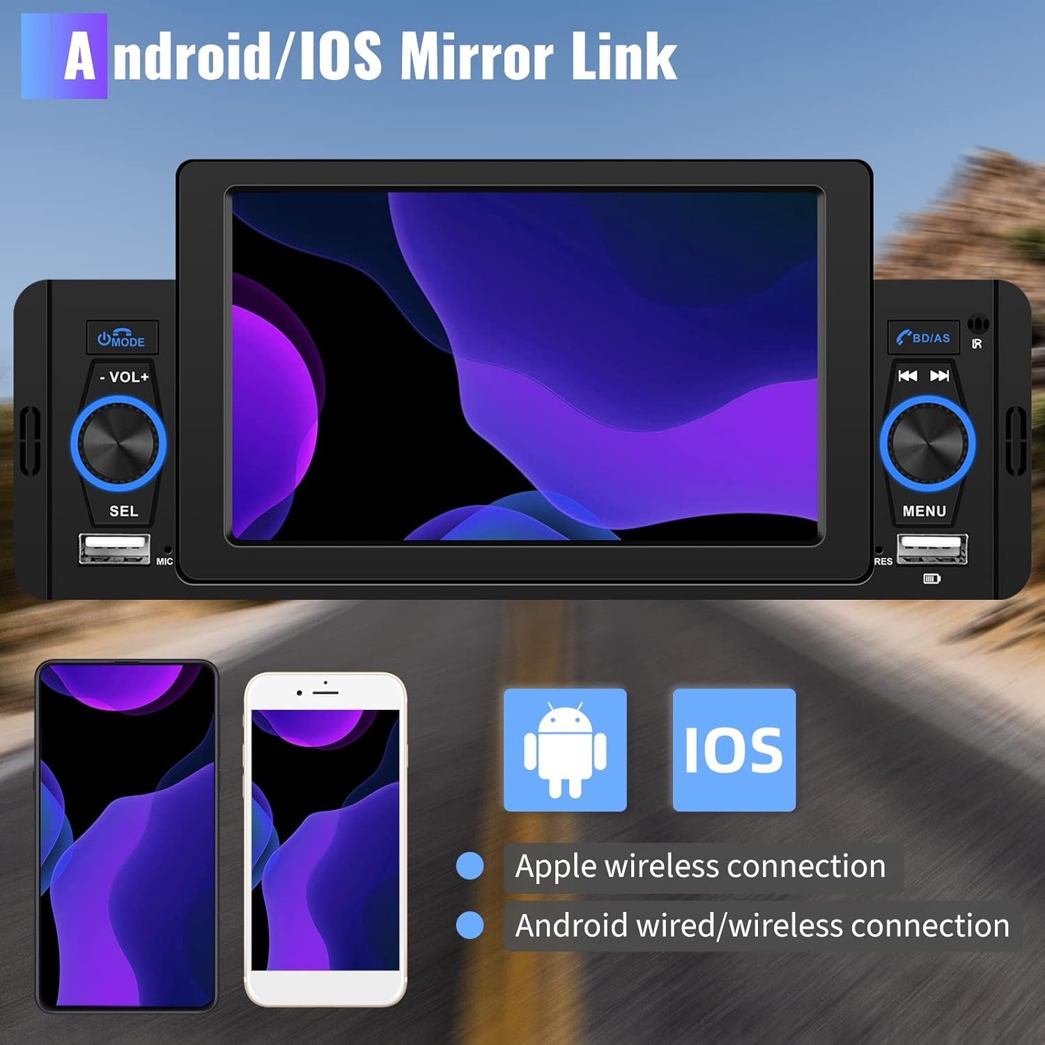 Автомагнитола Rimoody 160C / 5" / Сенсорная / Apple CarPlay / Android Auto / Bluetooth / USB / AUX / TF / 1DIN, фото №3