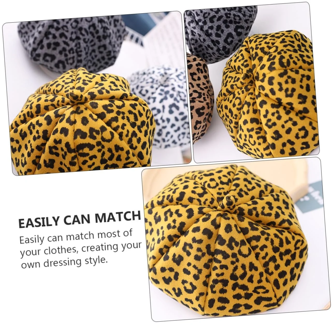 Берет OATIPHO з леопардовим принтом Жовтий, фото №8 Берет OATIPHO з леопардовим принтом Жовтий, фото №8