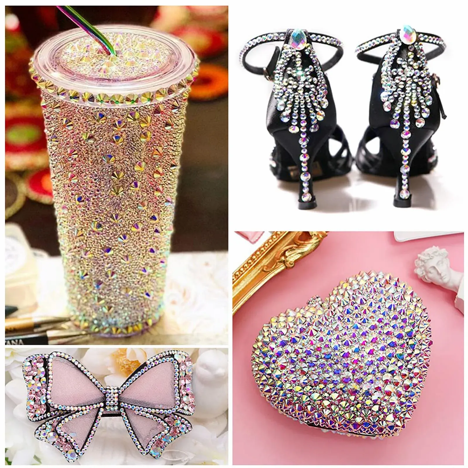 Стразы для ногтей Dowarm Хрустальные стеклянные с плоским дном 3200 шт., Набор 3D страз различных форм для дизайна ногтей (Crystal AB), фото №7