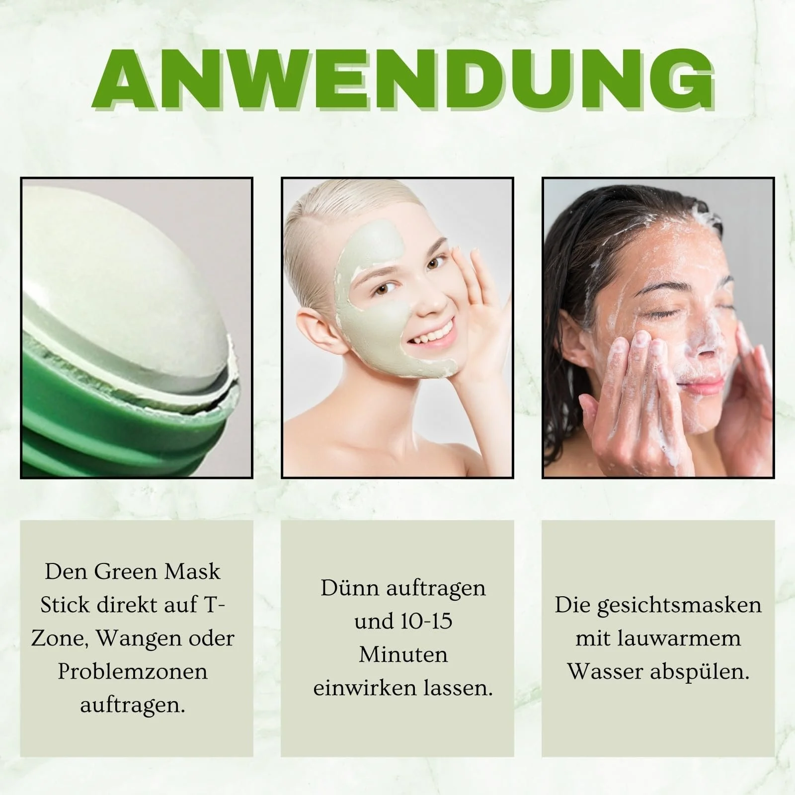 Маска-стік Зелена для контролю жирності 3 шт., 3 кольори Глиняна маска для глибокого очищення, фото №7