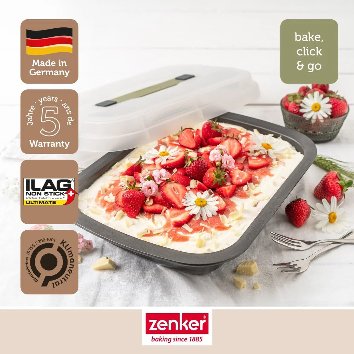 Форма для десертів та запікання Zenker Bake, Click & Go 34 x 24,5 x 8 см з кришкою, фото №3