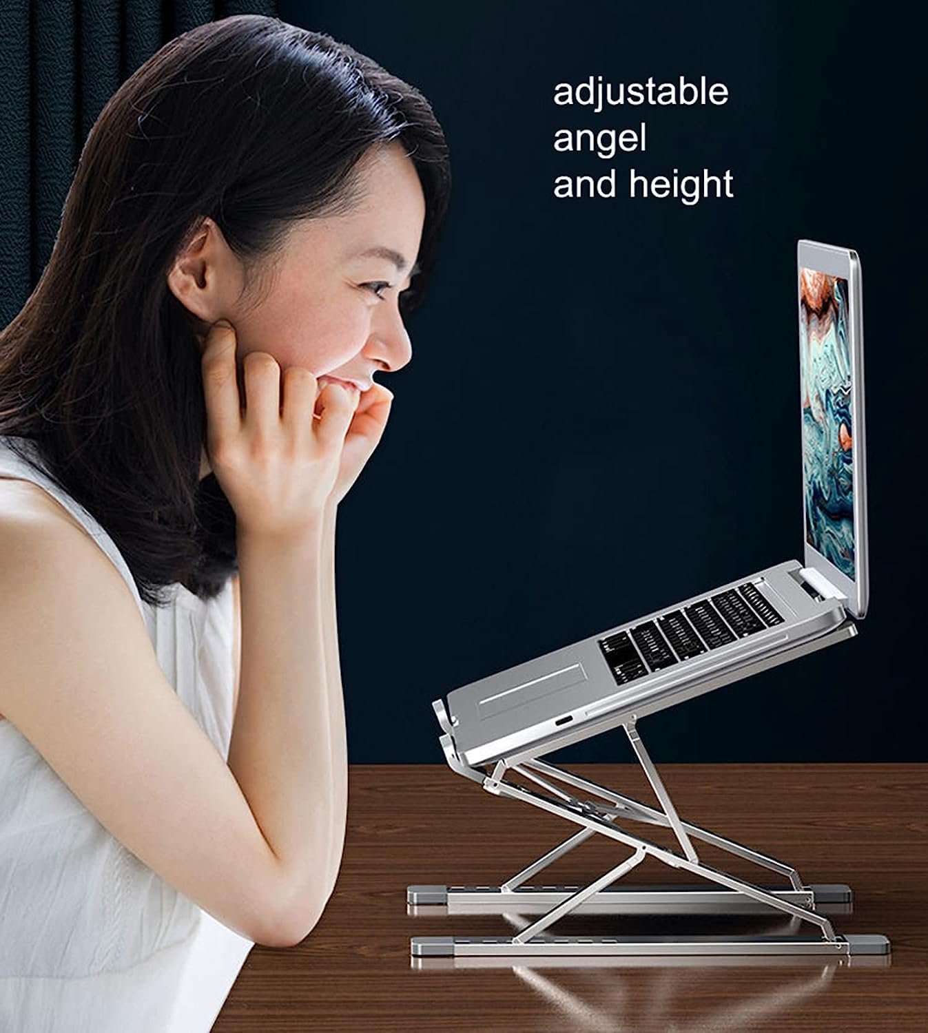 Підставка для ноутбука алюмінієва ергономічна для столу, з регулюванням висоти на 7 + 9 рівнів, складна сумісна з усіма ноутбуками 10-17 дюймів, фото №4