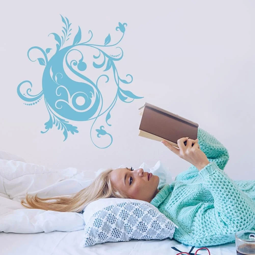 Наклейка на стіну SUPERDANT Yin Yang Flowers 57 x 35 см Синя вінілова 2 шт., фото №4