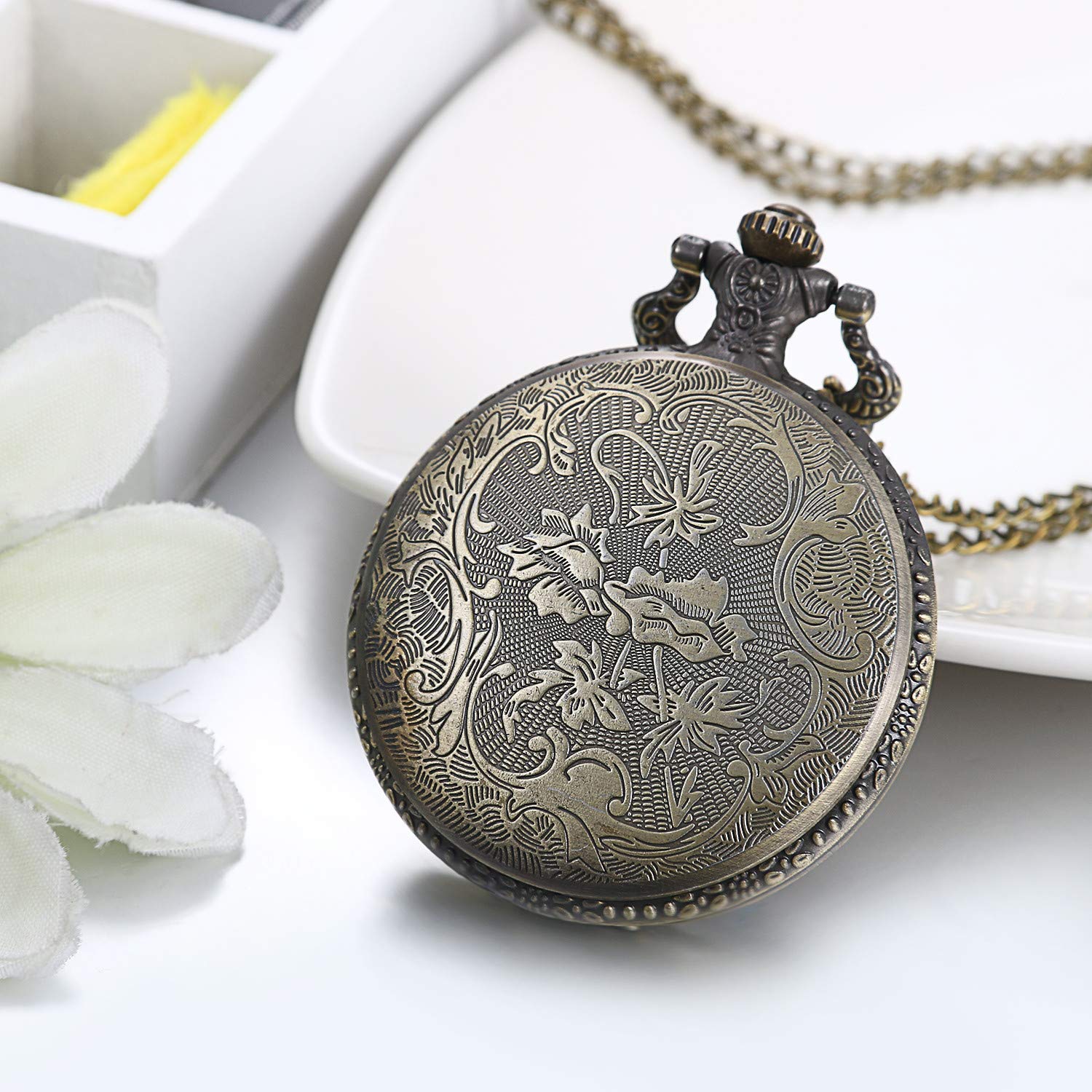 Карманные часы JewelryWe Ретро Самолет/Сова/Старик индеец/Крест Бронзовый, фото №6