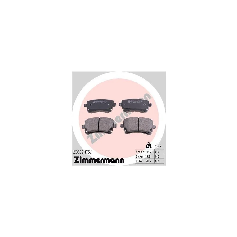 Комплект тормозных колодок дискового тормоза ZIMMERMANN 23882.175.1 для AUDI VAG BENTLEY, фото №1