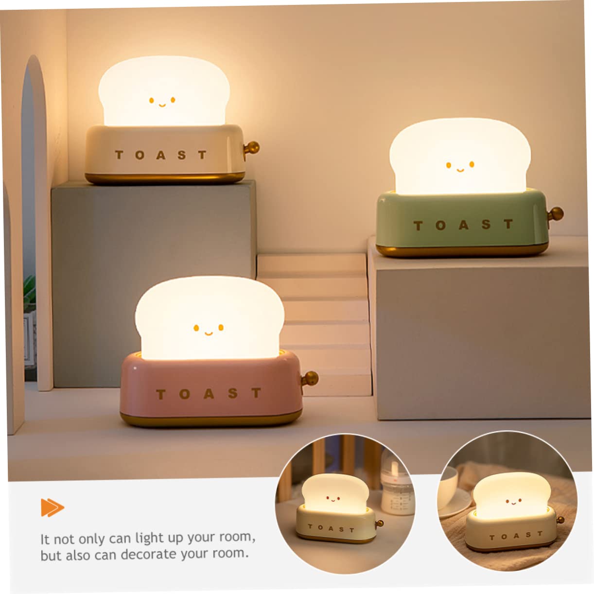 Нічник Hoement Toaster LED для спальні, подарунок на день народження, для дівчаток, на батарейках, фото №7