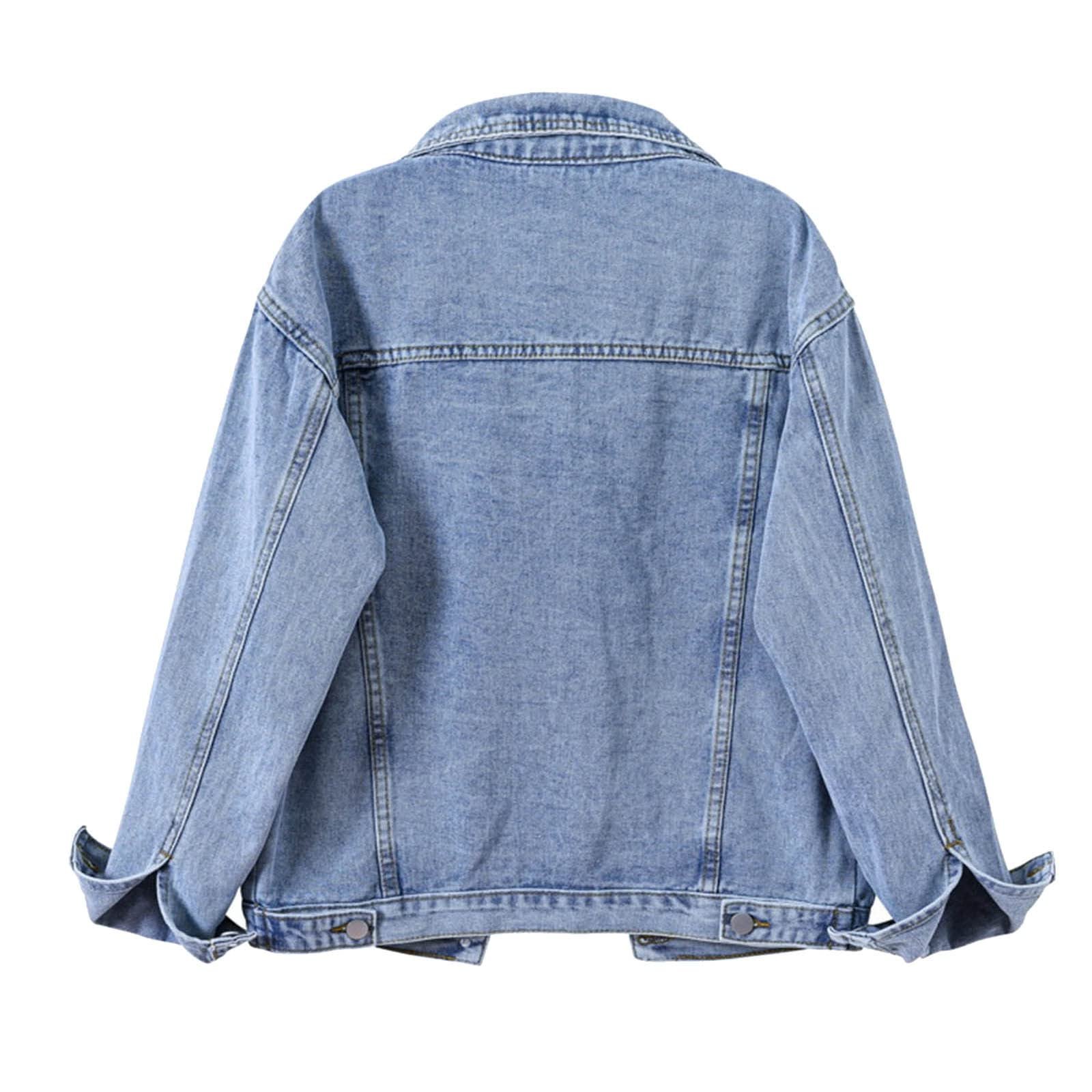 Джинсова куртка Generisch Жіноча Коротка Джинсова Куртка Authentics Oversize Довгий Рукав з Кишенею, фото №2