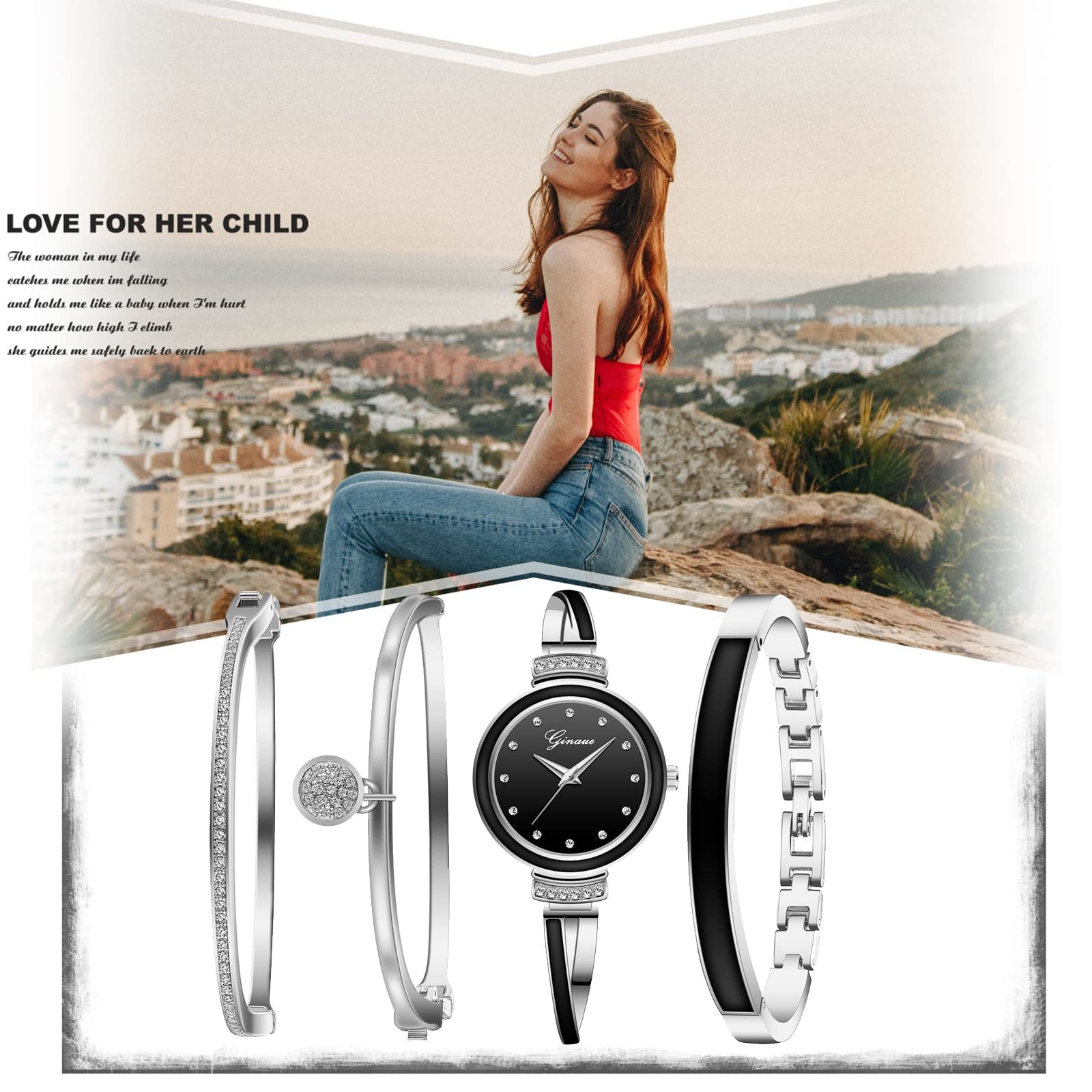 Набор: Женские Часы-Браслет JewelryWe из 4 штук, Аналоговые Кварцевые Часы, Металлический Браслет со Стразами, Хрустальный Браслет, фото №4 Набор: Женские Часы-Браслет JewelryWe из 4 штук, Аналоговые Кварцевые Часы, Металлический Браслет со Стразами, Хрустальный Браслет, фото №4