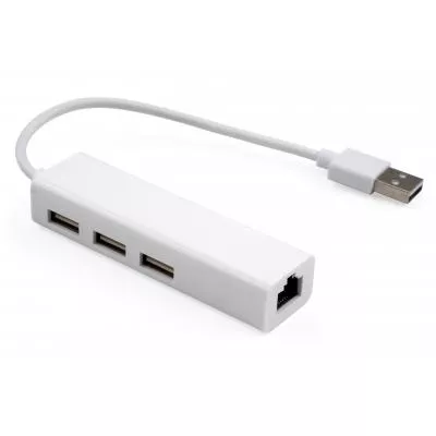 Концентратор Vinga 3xUSB2.0 RJ45 100Mbps VCP2H3USB2LANWH, фото №1