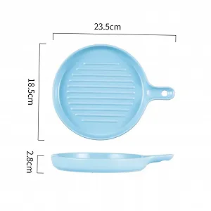 Тарелка для запекания Mobestech Ceramic круглая с ручкой Light Blue synthetic.ua - Фото 1
