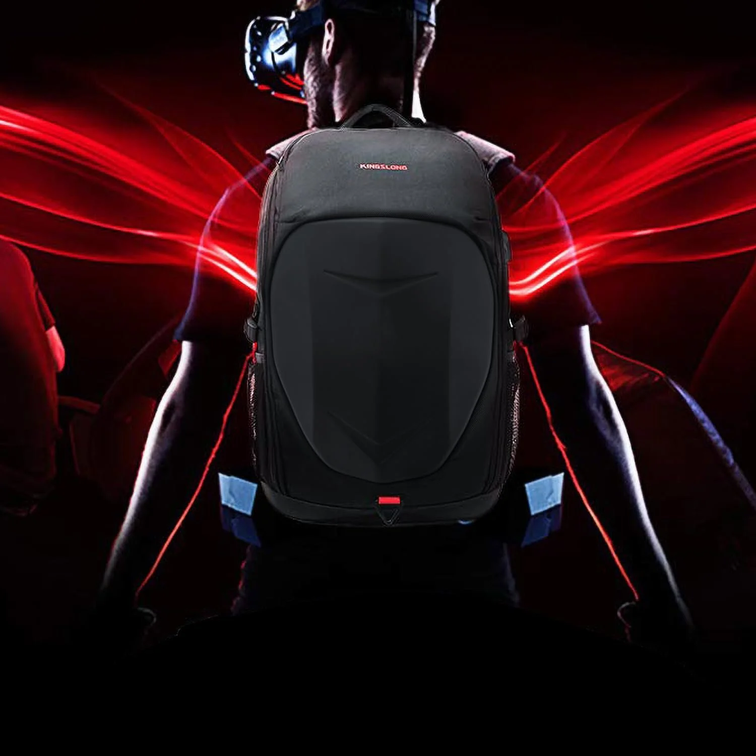 Мотоциклетный рюкзак для ноутбука KINGSLONG 17.3" с жестким корпусом USB Черный, фото №8