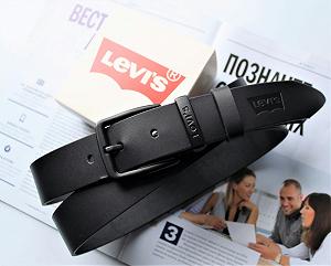 Мужской кожаный ремень с черной пряжкой Levis black - Фото 1