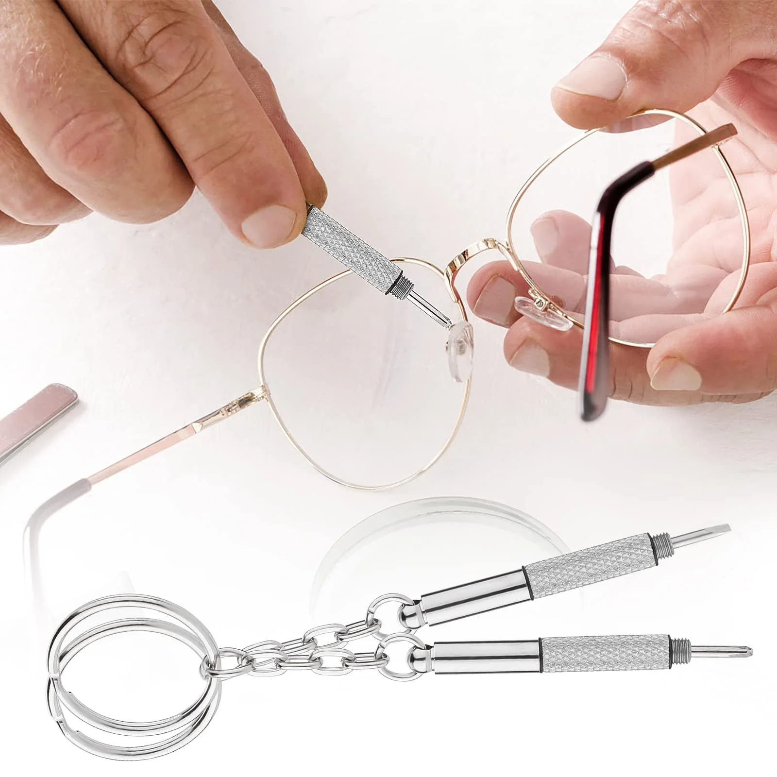 Набір 2 міні викруток для окулярів 3 в 1 набір для ремонту окулярів Нержавіюча сталь Кільце для ключів Прецизійна мала викрутка, фото №4