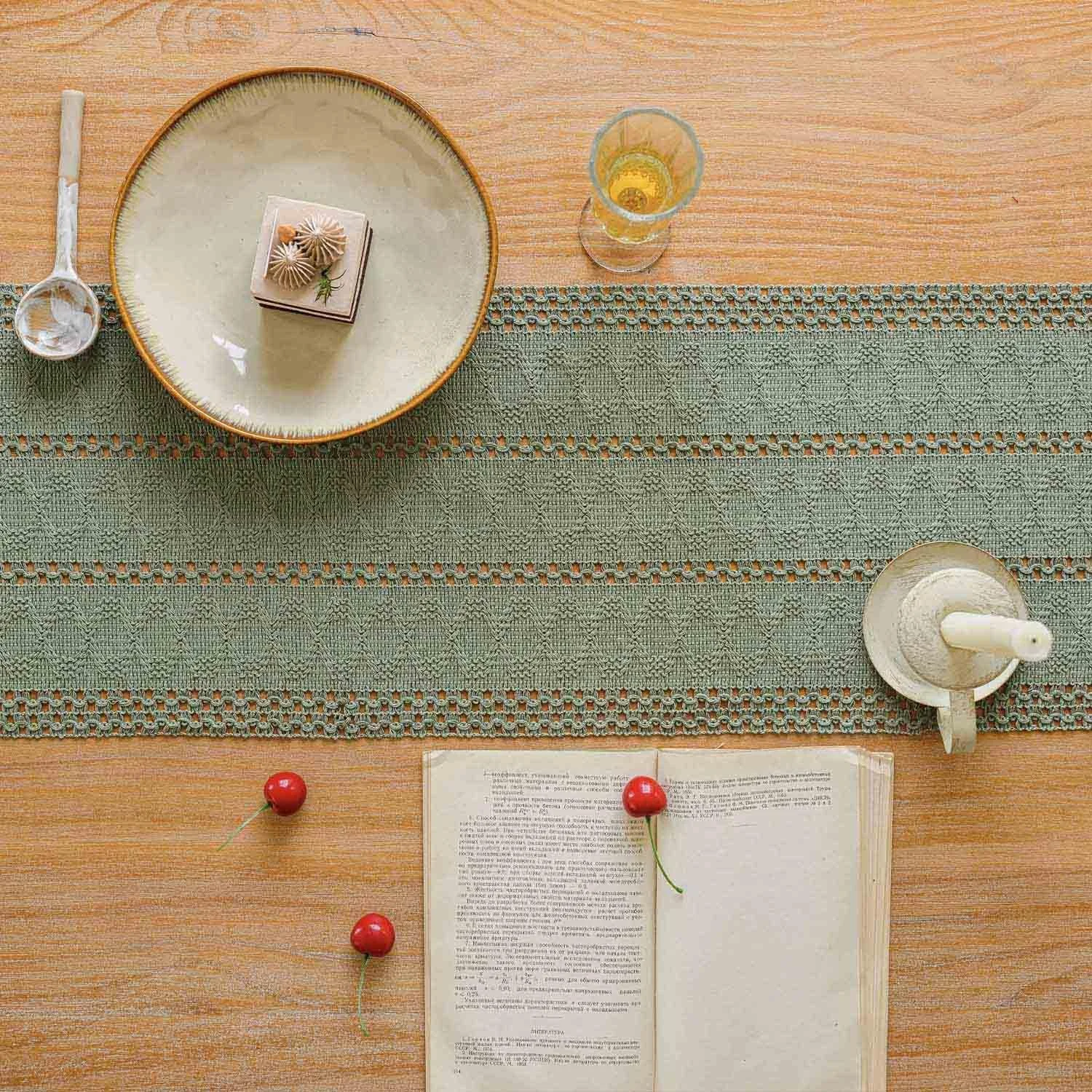 Ранер для столу Boho Modern Farmhouse Macrame Cotton Linen 30 x 180 см Sage Green, фото №3 Ранер для столу Boho Modern Farmhouse Macrame Cotton Linen 30 x 180 см Sage Green, фото №3
