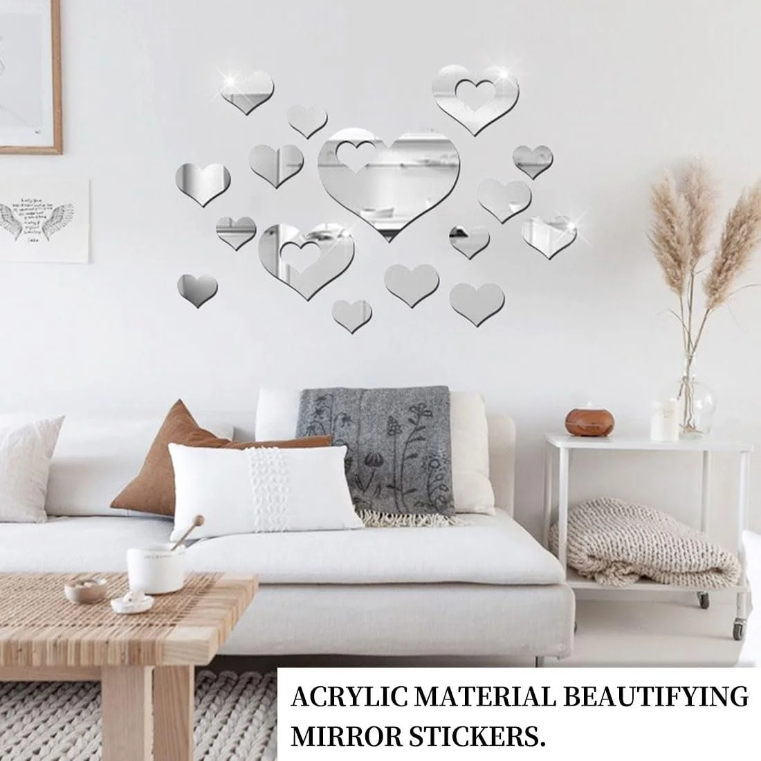 Наклейки на стіну LEEQ Акрилові дзеркальні Серця 16 шт. Сріблястий, фото №4
