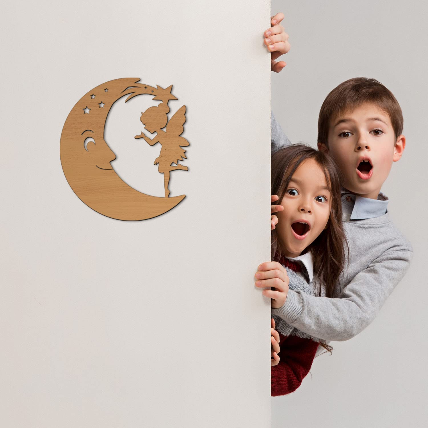 Настенный светильник Fairy на Луне I Ночник Snooze Light для детской комнаты детей девочек мальчиков I MDF дерево на батарейках, фото №4