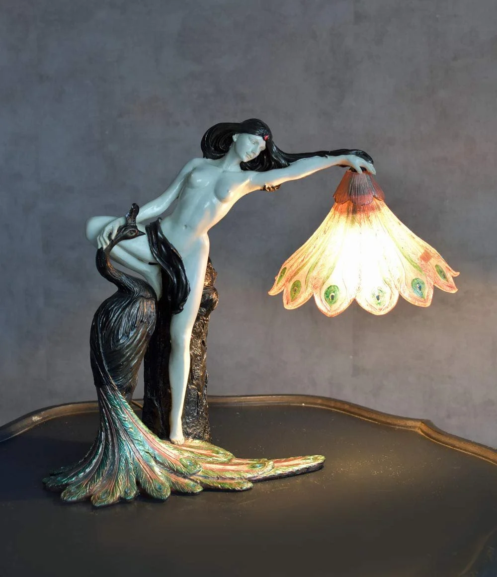 Настільна лампа Palazzo Exclusive Art Nouveau IS001 Жінка з павичем 38 см, фото №2