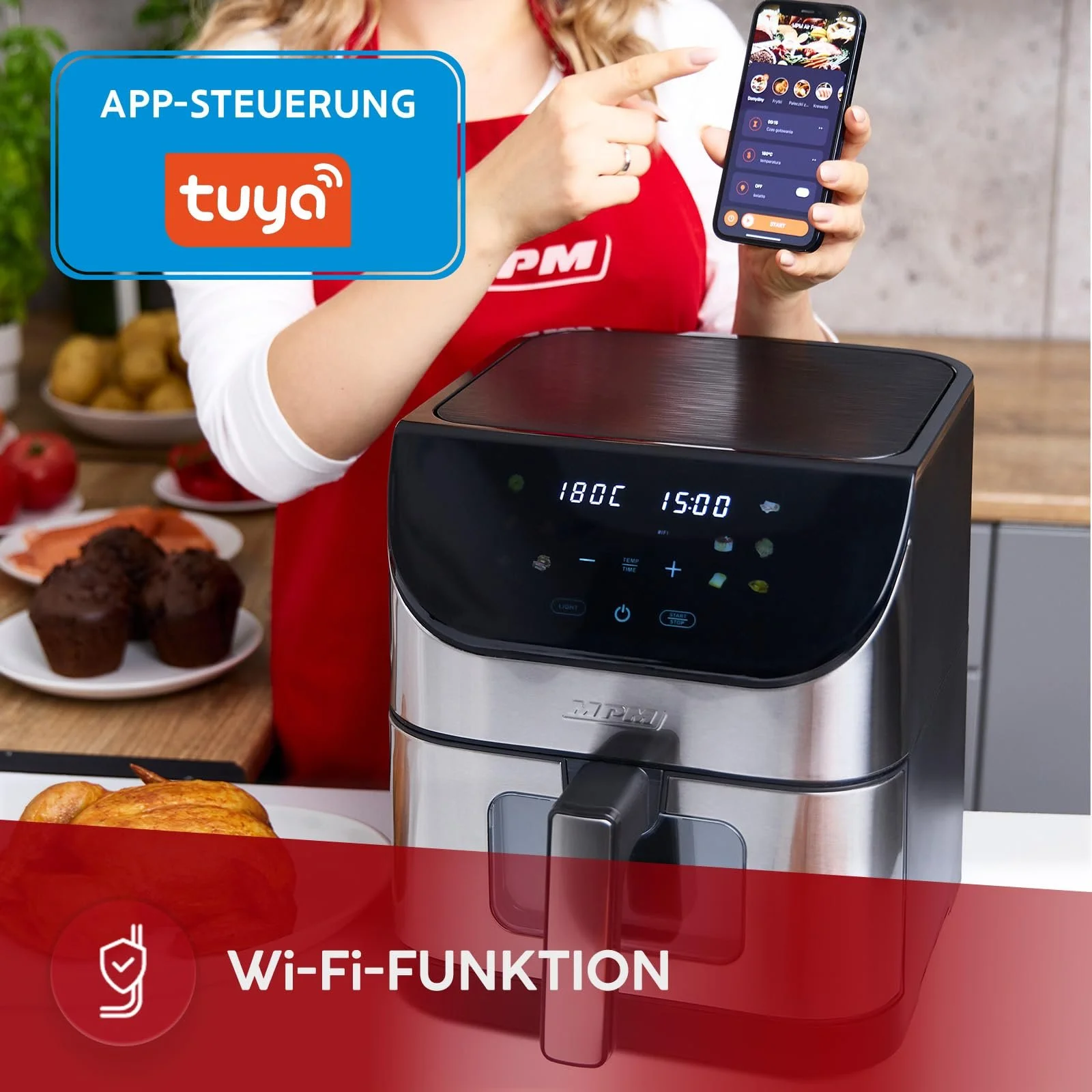 Мультипечь MPM MFR-10M/WiFi 6 л корзина 2.3 л противень Wi-Fi LED панель, фото №3 Мультипечь MPM MFR-10M/WiFi 6 л корзина 2.3 л противень Wi-Fi LED панель, фото №3