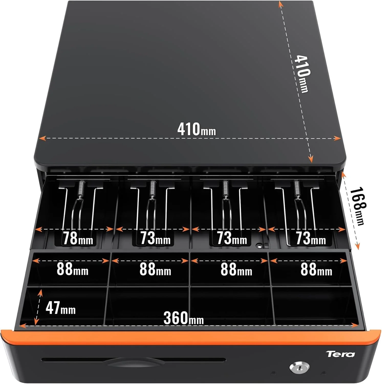 Касова шухляда Tera 405R / 4 відділення банкнот / 8 відділення монет / Чорний, фото №3 Касова шухляда Tera 405R / 4 відділення банкнот / 8 відділення монет / Чорний, фото №3