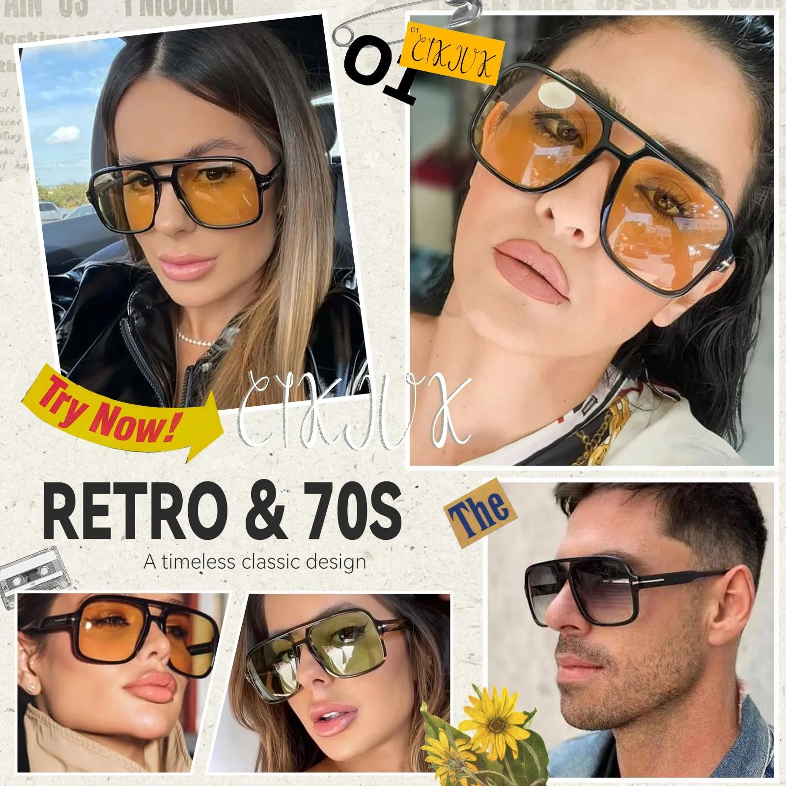 Солнцезащитные очки Aviator CIKJUK Retro для мужчин и женщин 70-х годов, оранжевые, квадратные, винтажные, UV400, фото №3