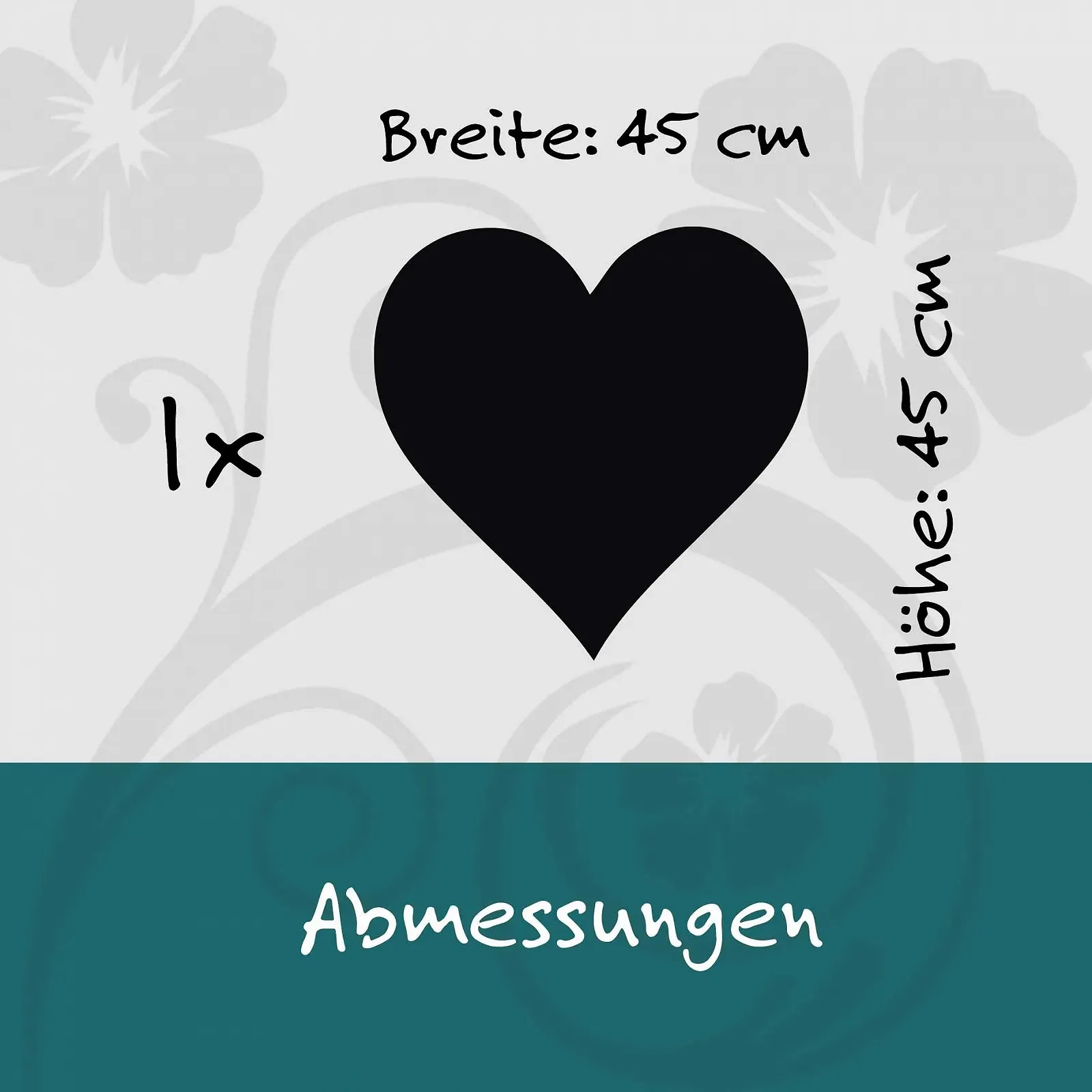 Наклейка на стену kleb-Drauf 1 Large Heart 45 x 45 см Черная матовая, фото №3