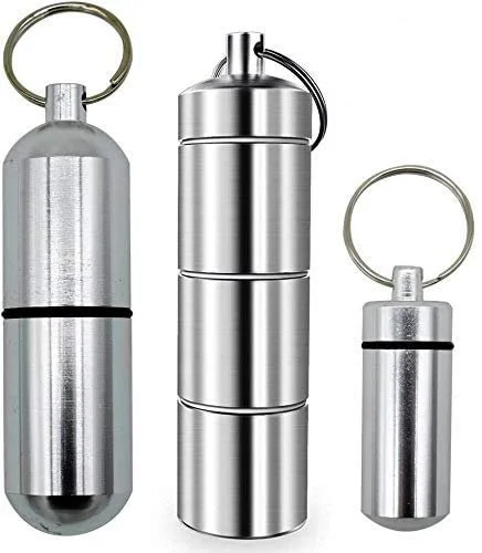 Контейнер для таблеток алюмінієвий, водонепроникний з брелоком (3 розміри), фото №1