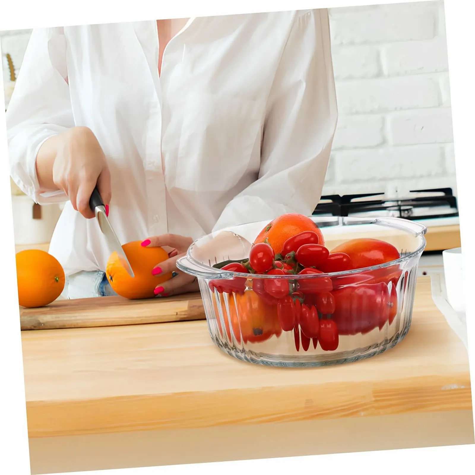 Стеклянная форма для запекания TOYANDONA круглая с прозрачной крышкой термостойкая, фото №5