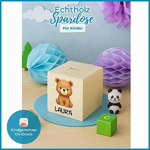 Скарбничка Дерев'яна з персональним іменем та тваринами synthetic.ua - Фото 1