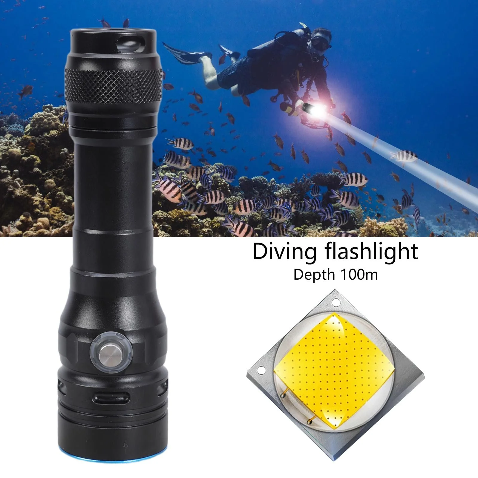Водонепроникний світлодіодний ліхтар для дайвінгу 1500LM Яскравий потужний професійний підводний для дайвінгу Рибальські Світлодіодний для дайвінгу, фото №9