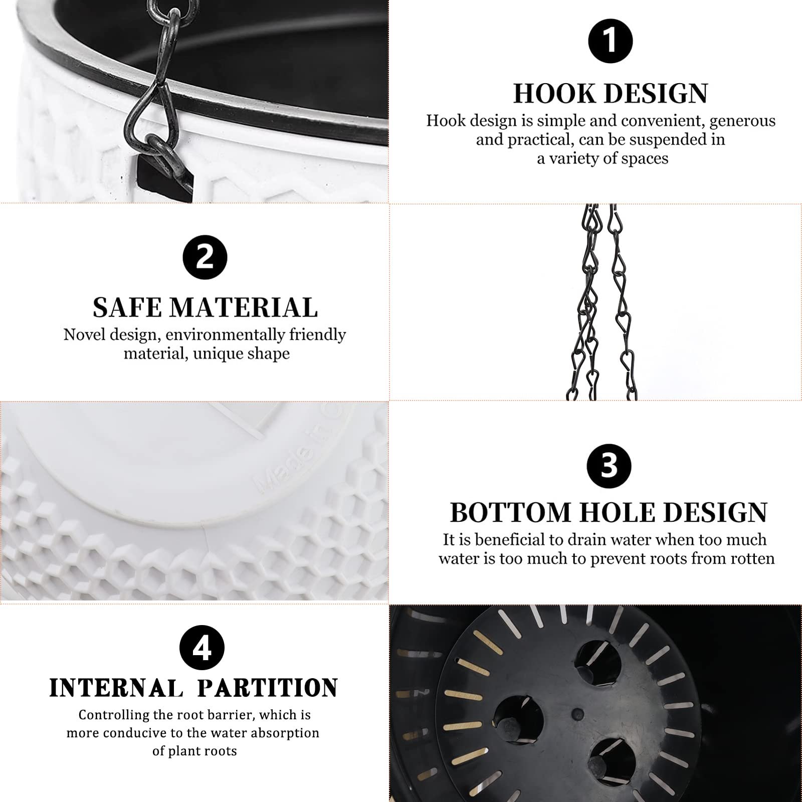 Підвісний кошик WZYTEU HUAPEN01 пластиковий з дренажним отвором та ланцюгами 21 см 2 шт., фото №3