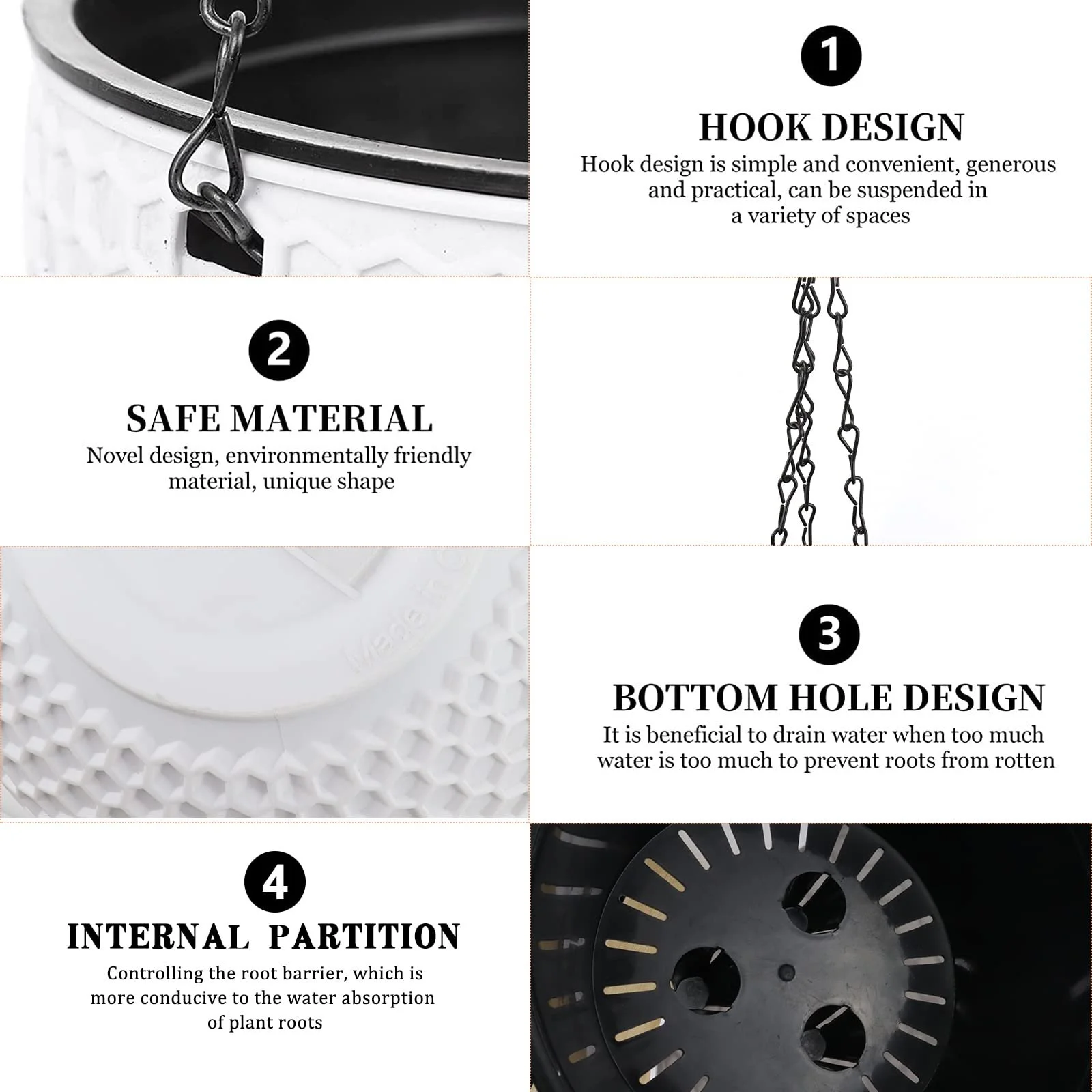 Подвесная корзина WZYTEU HUAPEN01 пластиковая с дренажным отверстием и цепями 21 см 2 шт., фото №3 Подвесная корзина WZYTEU HUAPEN01 пластиковая с дренажным отверстием и цепями 21 см 2 шт., фото №3