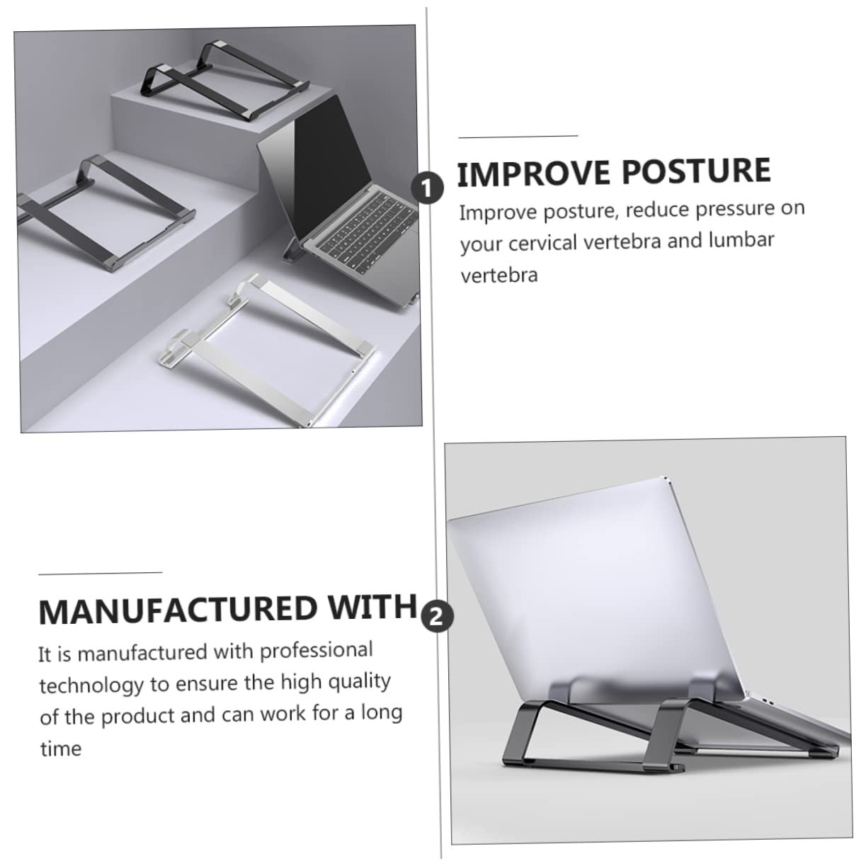 Подставка TEHAUX Алюминиевая для ноутбука, регулируемая по высоте, охлаждающая, нескользящая, стабильная, эргономичный дизайн для оптимального комфорта, для дома, офиса, фото №3