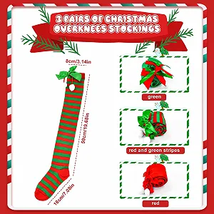 Жіночі гольфи Різдвяні в смужку (3 пари) для косплею, червоні synthetic.ua - Фото 1